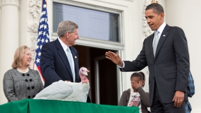 President Barack Obama pardoned a wild turkey called "Courage" that was presented by the National Turkey Federation on November 25, 2009. Photo Credit