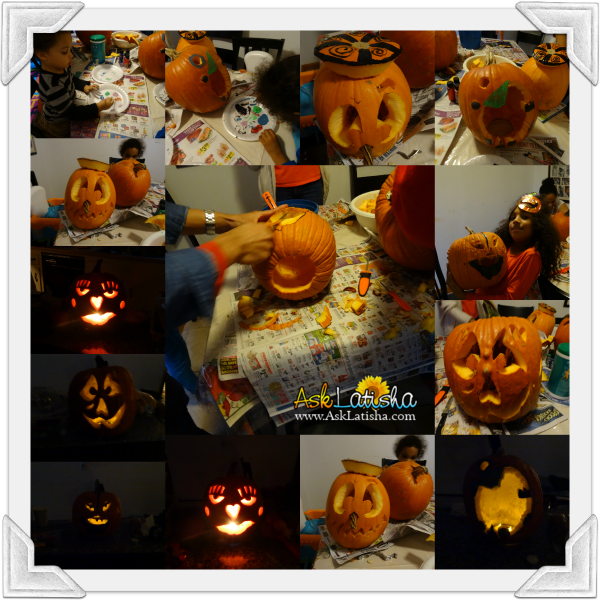 family pumpkin carving Collage